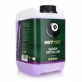 A 5 litre plastic bottle of Better Brands Quick Detailer, featuring a white top and bottom, a black cap, and a dark green label with purple accents and a black billiard ball logo.